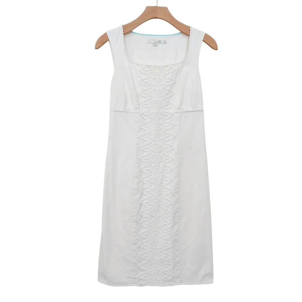 Boden Midi Dress Women 6 White Crochet Detail Cotton Casual Boho Romantic